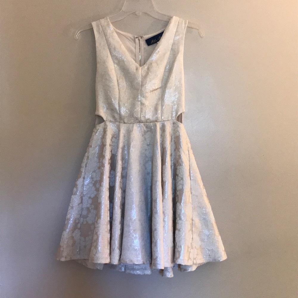 Cream, metallic A Line dress with cutouts